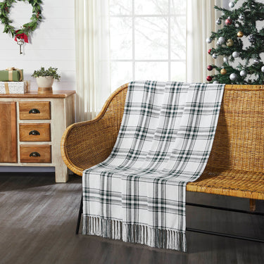 Harper Plaid Green White Woven Throw 50